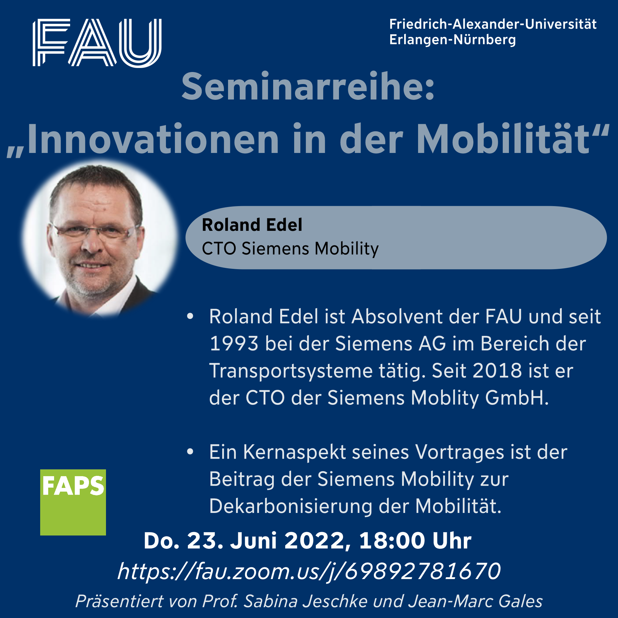 Zum Artikel "23.06.2022: Innovationen in der Mobilität mit Roland Edel, CTO Siemens Mobility"