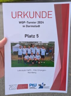 Urkunde zum 5. Platz im WGP-Turnier.